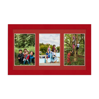 40X20CM Red Modern Multi Photo Frame with Crimson Mount - Holds 3 ...