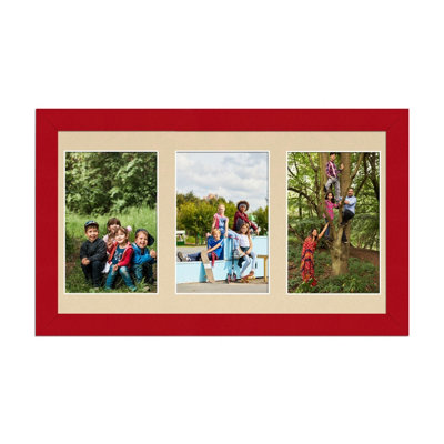 40X20CM Red Modern Multi Photo Frame with Ivory Mount - Holds 3 ...