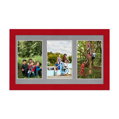 40X20CM Red Modern Multi Photo Frame with Mid Grey Mount - Holds 3 ...