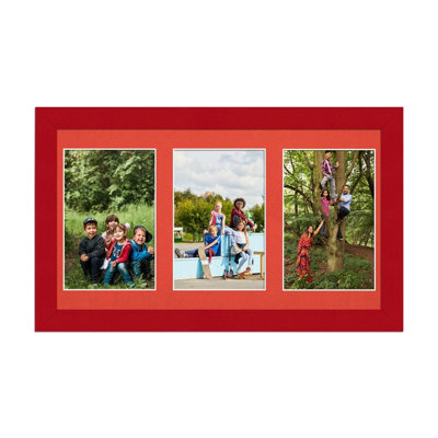 40X20CM Red Modern Multi Photo Frame with Poppy Red Mount - Holds 3 ...