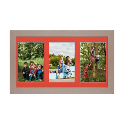 40X20CM Rose Gold Modern Multi Photo Frame with Poppy Red Mount - Holds ...