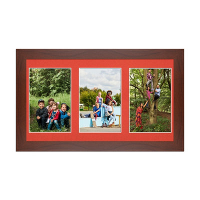 40X20CM Rose Wood Modern Multi Photo Frame with Poppy Red Mount - Holds ...