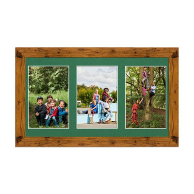 40X20CM Rustic Oak Modern Multi Photo Frame with Emerald Mount - Holds ...