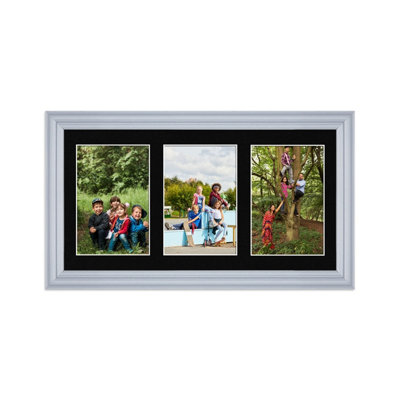 40X20CM Silver Classic Multi Photo Frame with Black Mount - Holds 3 ...