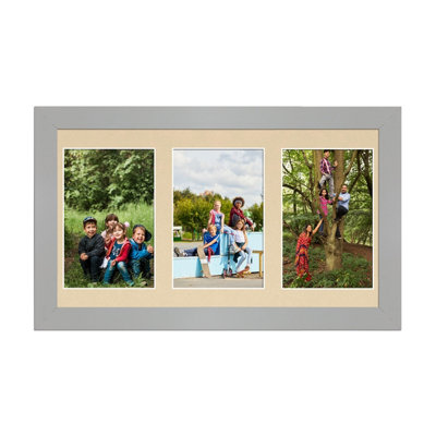 40X20CM Silver Modern Multi Photo Frame with Ivory Mount - Holds 3 ...