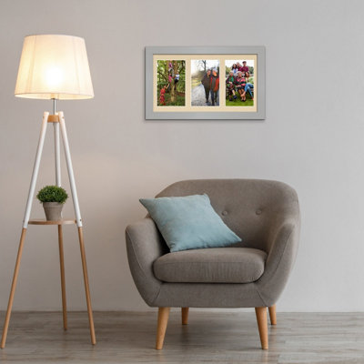 40X20CM Silver Modern Multi Photo Frame with Ivory Mount - Holds 3 ...