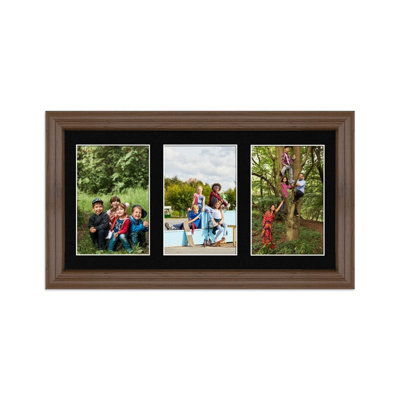 40X20CM Walnut Classic Multi Photo Frame with Black Mount - Holds 3 ...