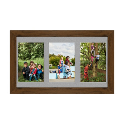 40X20CM Walnut Modern Multi Photo Frame with Silver Mount - Holds 3 ...