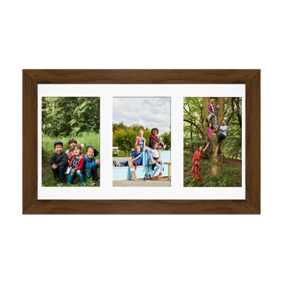 40X20CM Walnut Modern Multi Photo Frame with White Mount - Holds 3 ...