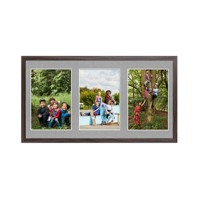 40X20CM Walnut Sleek Multi Photo Frame with Silver Mount - Holds 3 ...