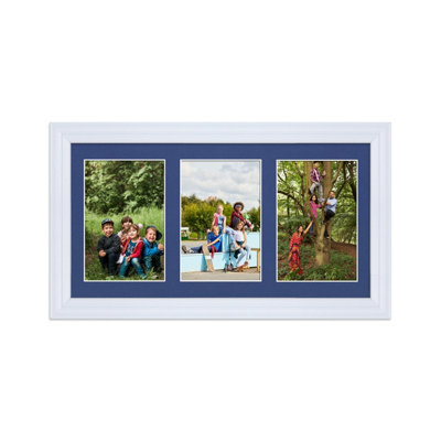 40X20CM White Classic Multi Photo Frame with Blue Mount - Holds 3 ...