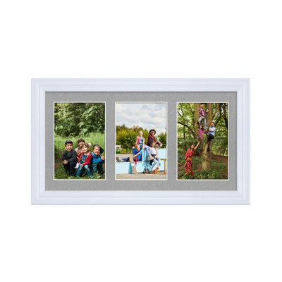 40X20CM White Classic Multi Photo Frame with Silver Mount - Holds 3 ...
