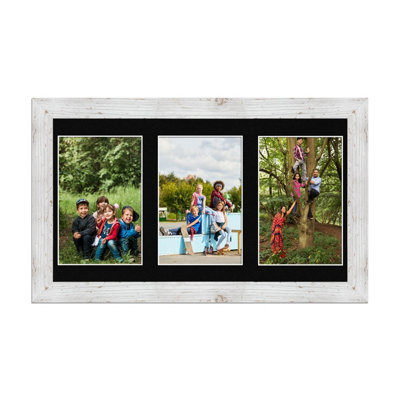 40X20CM White Rustic Modern Multi Photo Frame with Black Mount - Holds ...