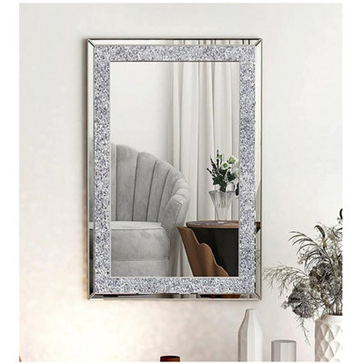 40X60Cm Full Border Crushed Jewel Wall Mirror Diamante Crystal Rectangle