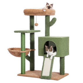 41 Inches Cactus Cat Tower Tree with Sisal Covered Scratching Post, Soft Hammock and Cozy Condo for Indoor Cats