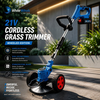  - White Winds Limited 21V Cordless Grass TrimmerWheeled Lawn Edger With 2 Batteries