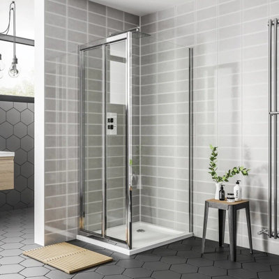 Nes Home Chrome 1000mm Tempered Glass Bi-Fold Shower Door 1000mm With Side Panel from B&Q