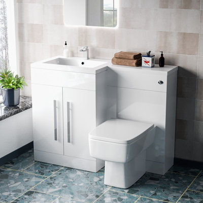 Nes Home 1100Mm Left Hand Freestanding Basin Vanity Unit With Wc Unit & Btw Toilet White