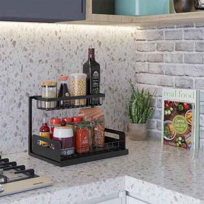 2 Tier Pull Out BasketKitchen Under Sink Cupboard OrganiserDrawer StorageBlack from B&Q