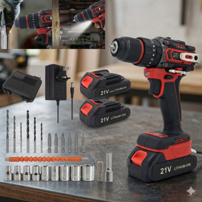 21V Cordless Combi Impact Drill DriverElectric Screwdriver With 2 Batteries Set from B&Q