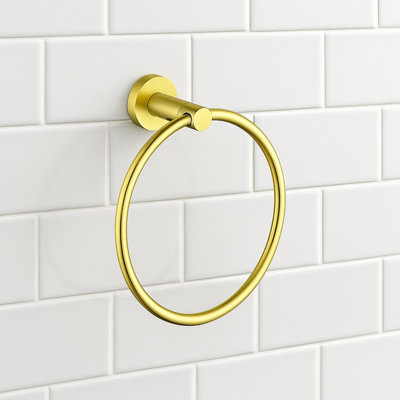 Nes Home Unisex Gold Solid Brushed Brass Metal Bathroom Wall Mounted Towel Ring In - Image 2
