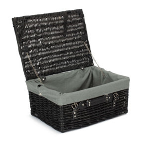 41cm Empty Black Willow Picnic Basket With Grey Lining