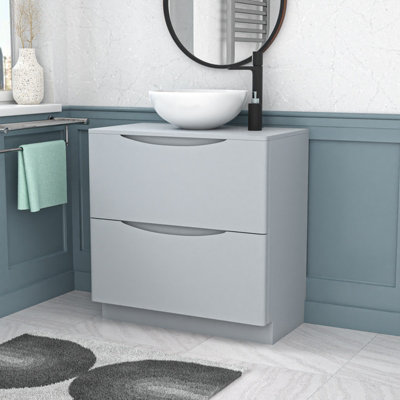 Nes Home Matte Grey 800mm Freestanding Vanity Round Ceramic Countertop Basin from B&Q