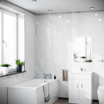 Nes Home Pvc Wall Panel White Marble 2700mm X 250mm X 5mm Pack Of 4 from B&Q
