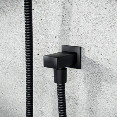 B&Q Square Matt Wall Mounted Concealed Connector Shower Hose Outlet Elbow Black