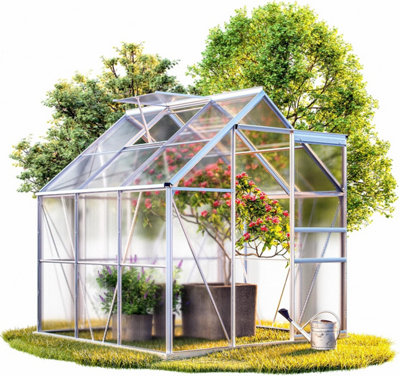  - Gardebruk 6X8Ft 'sunlight' Polycarbonate Greenhouse With FoundationAluminium Frame190X190X195CmSlide Door & Window