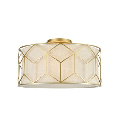 B&Q -  Luminosa Messina Semi Flush Cylindrical Ceiling Lamp Gold3 LightE27