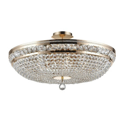 Luminosa Lighting Luminosa Ottilia Semi Flush Ceiling Lamp Gold & Crystal12 LightE14 from B&Q