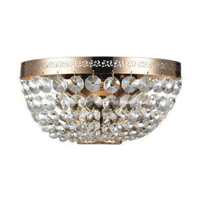 B&Q -  Luminosa Ottilia Flush Wall Lamp Gold & Crystal2 LightE14