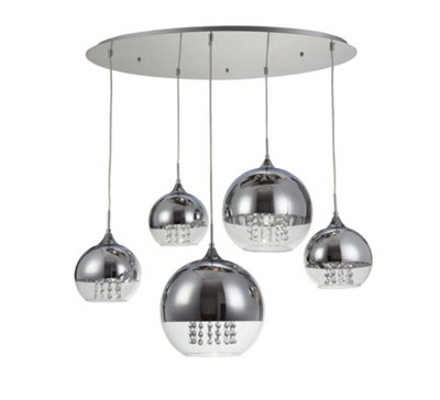B&Q -  Luminosa Fermi Cluster Ceiling Pendant Lamp Nickel & Crystal5 LightE27