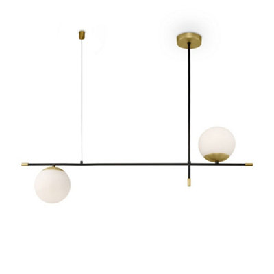 Luminosa Lighting Luminosa Modern Nostalgia 2 Light Matt Gold Pendant Ceiling Light Glass Shades