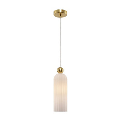 Luminosa Lighting Luminosa Antic Modern Slim Pendant Ceiling Light GoldGlass White Shade from B&Q