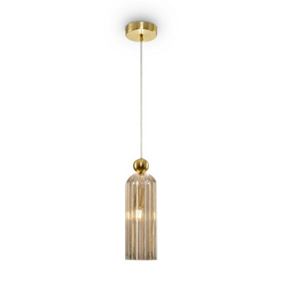 Luminosa Lighting Luminosa Antic Modern Slim Pendant Ceiling Light GoldGlass Cognac Shade from B&Q