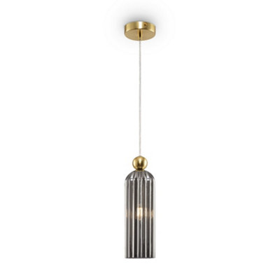Luminosa Lighting Luminosa Antic Modern Slim Pendant Ceiling Light GoldGlass Grey Shade from B&Q