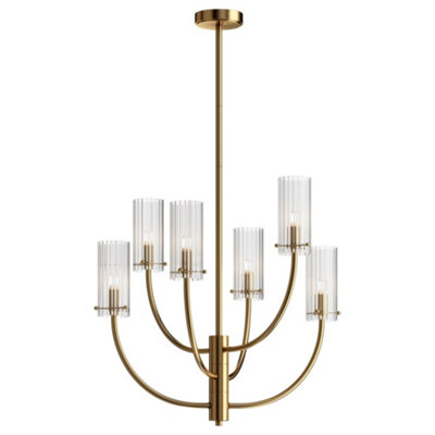 Luminosa Lighting Luminosa Arco Neoclassic Multi Arm Pendant Ceiling Light BrassGlass Shade from B&Q