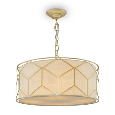 Luminosa Lighting Luminosa Classic Messina 4 Light Gold Pendant Ceiling Light Fabric Shade from B&Q
