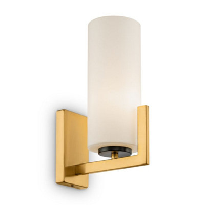 Luminosa Lighting Luminosa Modern Fortano Brass Wall Lamp Glass Shade from B&Q