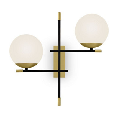 Luminosa Lighting Luminosa Modern Nostalgia 2 Light Matt Gold Wall Lamp Glass Shade