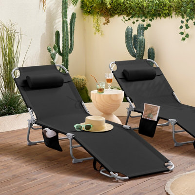 Sobuy Ogs35-Schx2Set Of 2 Textilene Reclining Folding ChairAdjustable Back Camping ChairBlack,w193Xd56Xh81 from B&Q