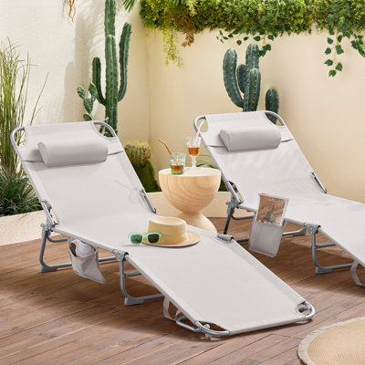 Sobuy Ogs35-Mix2Set Of 2 Textilene Reclining Folding ChairAdjustable Back Camping ChairBeige,w193Xd56Xh81 from B&Q