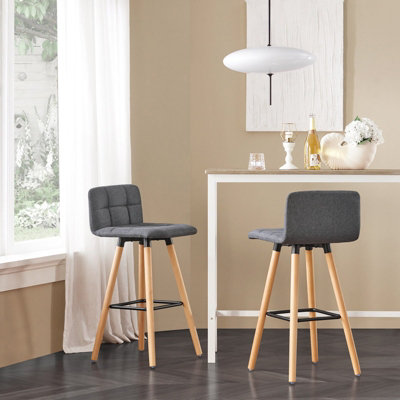B&Q -  Fst50-Dgx2Set Of 2 Kitchen BarstoolBar Stool With Fabric Padded SeatGrey,w45Xd42Xh92