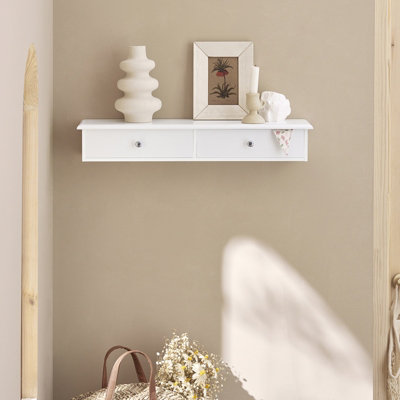 Sobuy Frg43-WWall Mounted Display Storage Shelf Unit With 2 DrawersWhite,w64 X D15 X H10Cm from B&Q
