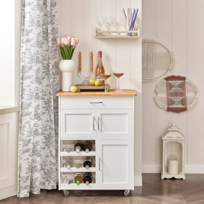 Sobuy Fkw45-NwStorage Trolley Serving Trolley Kitchen Storage Cabinet With Rubber Wood Worktop,w67Xd37.5Xh86 from B&Q