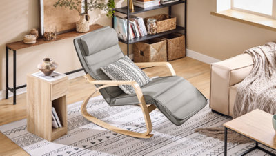 Sobuy Fst16-DgRocking Chair Relax Lounge Chair With Cushion Recliner With Headrest And Adjustable FootrestGrey from B&Q