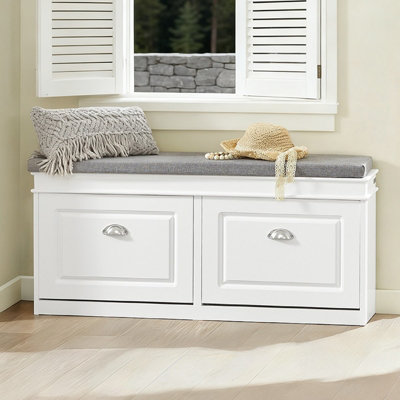 Sobuy Fsr64-W,shoe Storage Bench Hallway Narrow Shoe Rack Shoe Cabinet With Seat Cushion 2 Flip-Drawer,white,d24Xw104 X H52Cm from B&Q