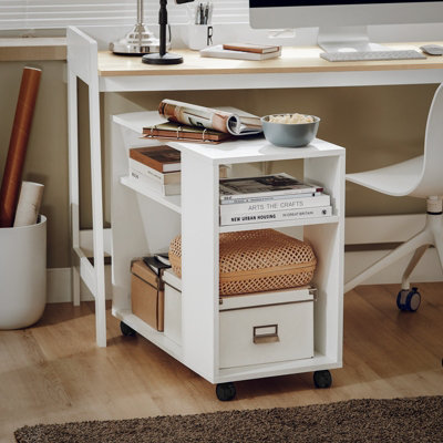 Sobuy Fbt34-WSide Table End Table With Storage Shelves & 2 Tiers Bookcase On Wheels,white,w70Xd35Xh61.5 from B&Q